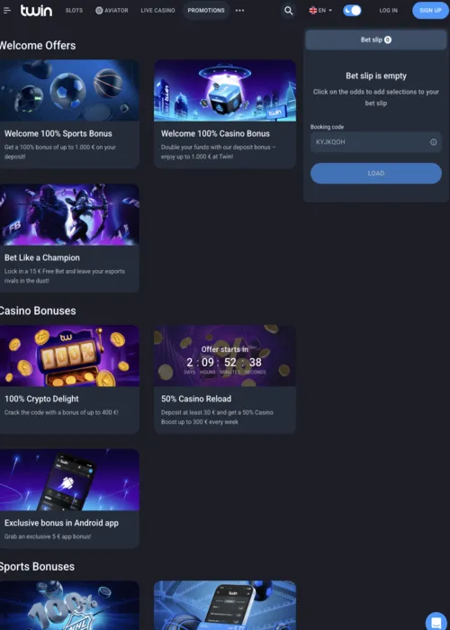 Ofertas bónus casino exclusivas Twin Casino